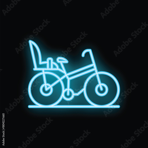 Blue neon sign representing a cargo bike, evoking a modern and eco friendly way of transporting goods in urban areas