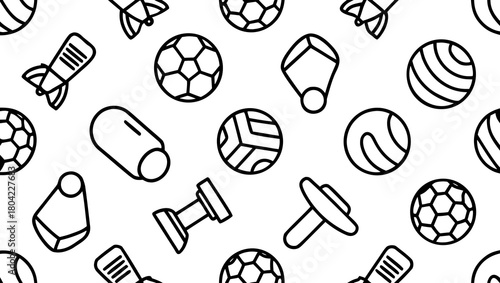 Seamless pattern of various sports balls isolated on