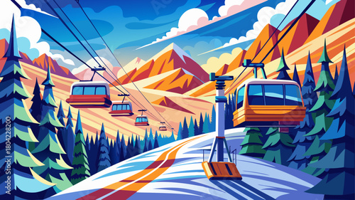 Very beautiful empty chairlift at Taos Ski Valley in Taos, New Mexico, captured on a sunny day with clear blue skies, snow-dusted slopes, and crisp mountain air highlighting the peaceful alpine settin