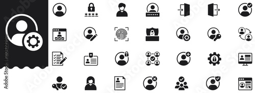 User Account Icons set vector illustration with collection of authentication, profile, login, password, access, control, security, verification, fingerprint, lock, shield, protection, permission
