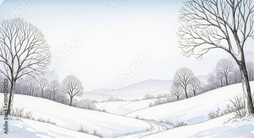 Wallpaper Mural Watercolor Landscape with Snow and Bare Trees Torontodigital.ca