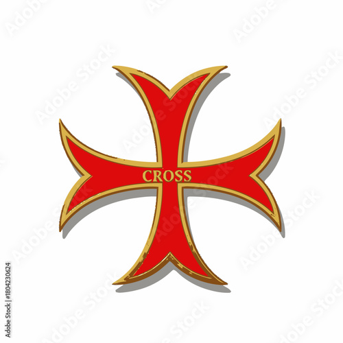 Red and Gold Knights Templar Cross Symbol Isolated on White.