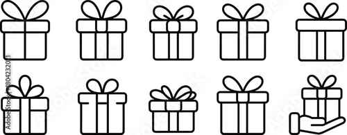 gift, present, box, icon, ribbon, bow, festive, celebration, holiday, reward, lineart, outline, pack, surprise, giveaway