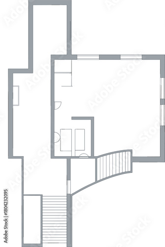 Modern architectural floor plan layout showing interior walls, doors, windows, and spatial arrangement for housing design and construction planning, – cad drawing flat vector illustration