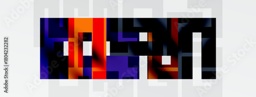 Abstract digital art. Rectangular blocks, vibrant colors, dark background, white border. Modern design, pixelated effect.