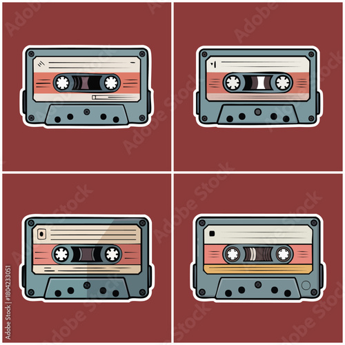 Retro cassette tapes collection with maroon background Indie Music Culture