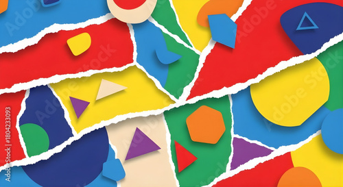 Abstract Vector Art Poster: Overlapping Torn Paper Pieces and Geometric Shapes in Modern Design.