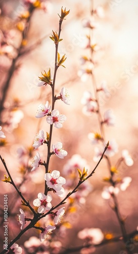Wallpaper Mural Delicate pink and white cherry blossoms bursting forth from slender branches against a sunny, vibrant, soft focus background, embodying seasonal transition ,parkland ,peaceful ,spring Torontodigital.ca