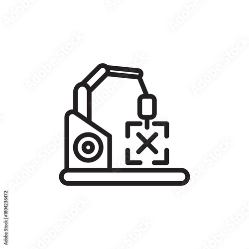 High-Precision Machining icon symbolizing advanced industrial processes. Features a robotic arm working on a component, representing precision CNC manufacturing and complex part fabrication.