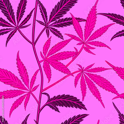 Vibrant pink cannabis leaf pattern for bold textile and graphic design