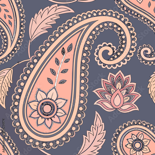 Turkish paisley pattern in soft pastel colors for elegant textile designs