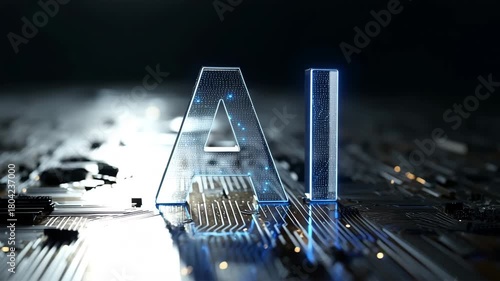 カーボン織り背景に電光イエローと深青が走るAIロゴ