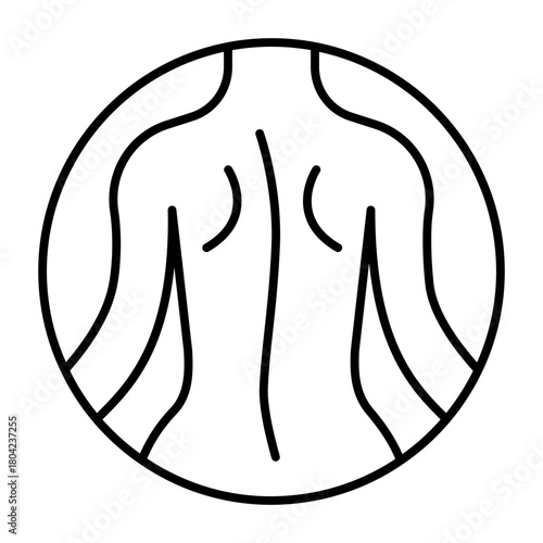 Back skin of woman thin line icon, spa massage concept. Vector graphics. Woman figure, skin therapy bubble sign on white background, style icon mobile or web design.