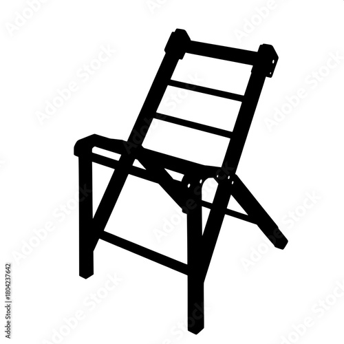 A simple black vector-like depiction of a folding ladder, shown from a slightly angled viewpoint with clean lines and minimalism, the image is stark, modern, and devoid of any gradients or interior de