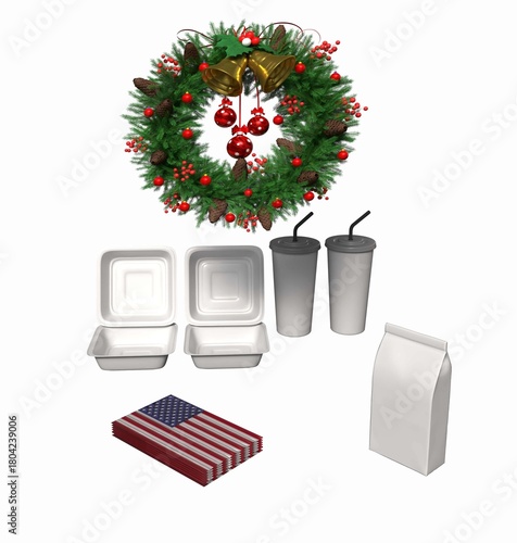 3D Illustration US Christmas Hamburger Menu
