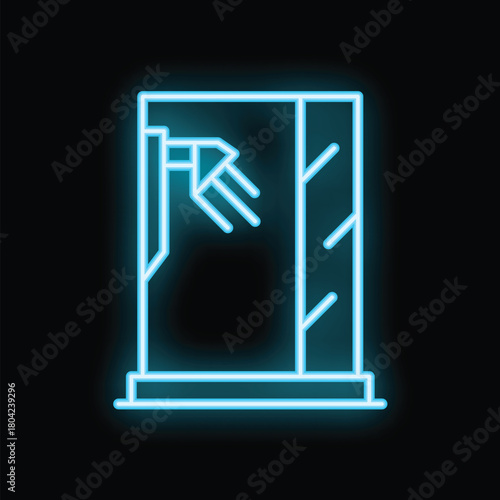 Glowing blue neon icon of an x ray machine, representing medical imaging and diagnostics