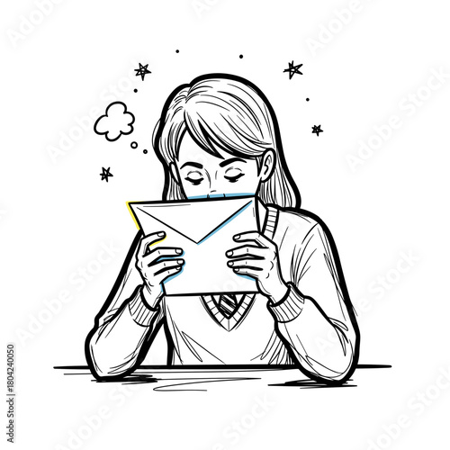 Young girl reading letter about College Admissions in anticipation  