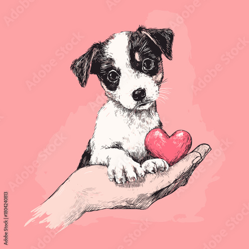 dog and heart vector style gift card 