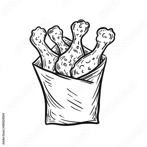 hand drawn vector illustration of chicken legs nuggets fast food 