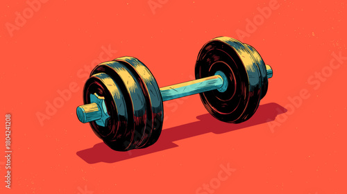 dumbbell on orange background vector 