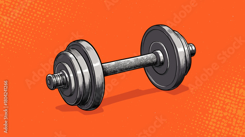 dumbbell on orange background vector 