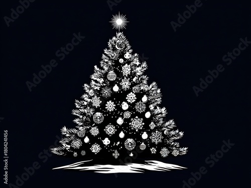Wallpaper Mural Vintage engraving style christmas tree illustration detailed white line work on a black background for a classic xmas antique holiday aesthetic Torontodigital.ca