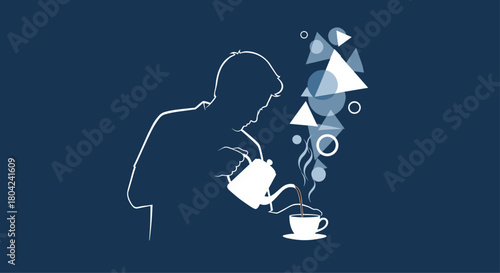 A perfect pour of coffee with a stylish minimalist line art design for your modern coffee brand or blog post about your new cafe