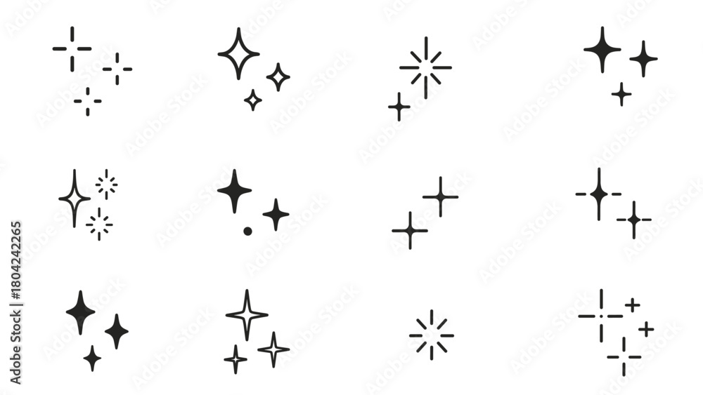 Naklejka premium Sparkle Line Icons Vector Set – Stars, Twinkles & Minimal Light Effects