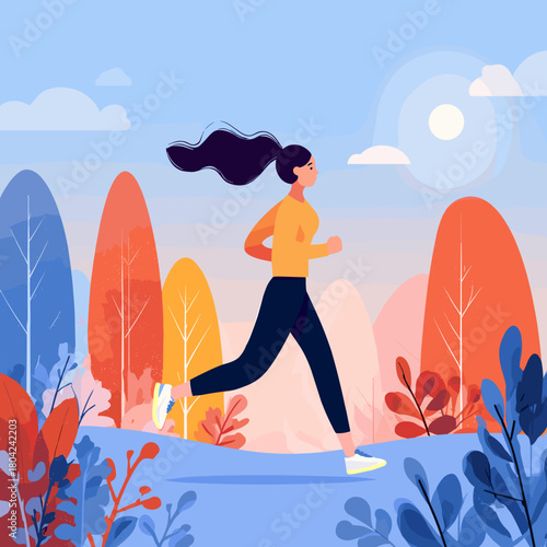 woman doing fitness exercise and street running flat style vector illustration sportstyle 