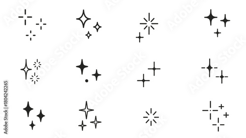 Sparkle Line Icons Vector Set – Stars, Twinkles & Minimal Light Effects