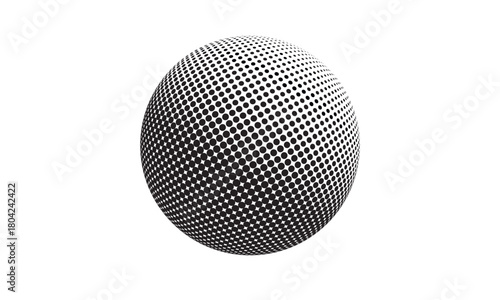 Black and white halftone sphere with smooth dotted shading, creating a modern optical abstract design.