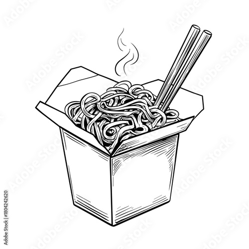 chinese nodles food in a box doodle style vector image