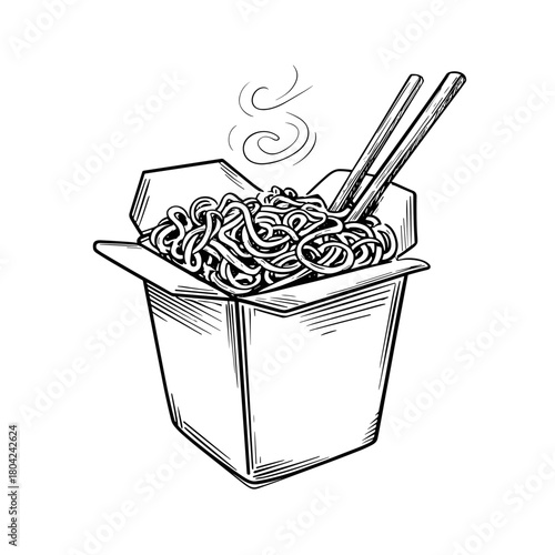 chinese nodles food in a box doodle style vector image