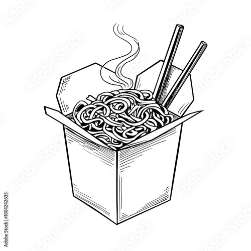 chinese nodles food in a box doodle style vector image