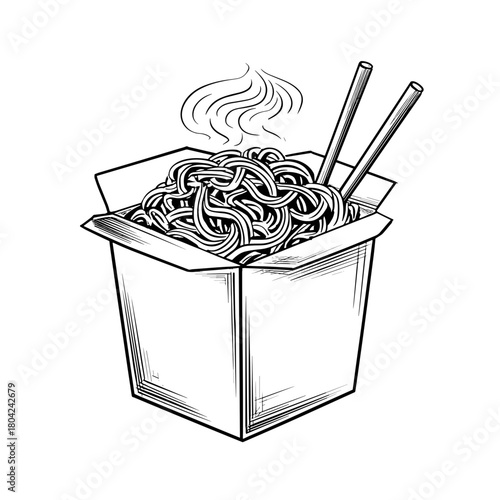 chinese nodles food in a box doodle style vector image