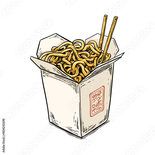 chinese nodles food in a box doodle style vector image