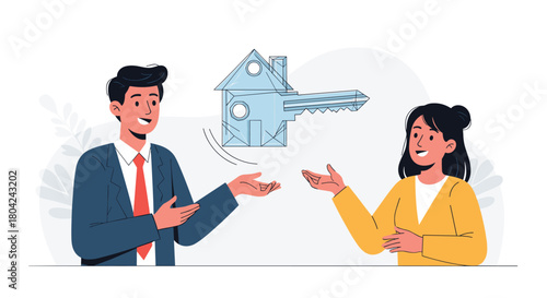 Realtor handing over keys to a new home buyer representing a successful real estate transaction and a promising financial future