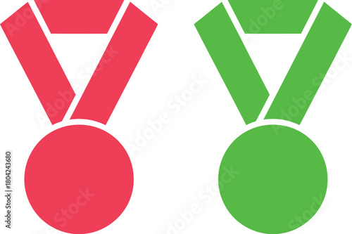 Two medals one red and one green on a white background art