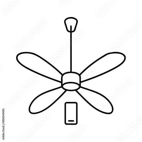 Connected Ceiling Fan With Speed Control And Smart vector line art on white background