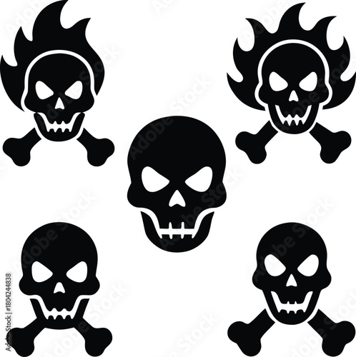 Skull and Crossbones Silhouette Icon Set