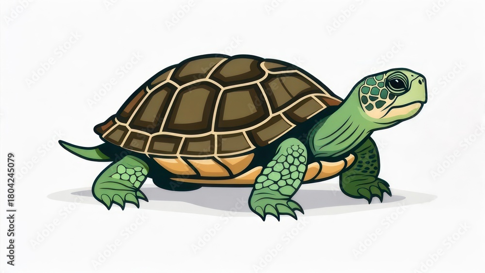 Obraz premium Illustration of a stylized turtle with a patterned shell, green limbs, and serene expression