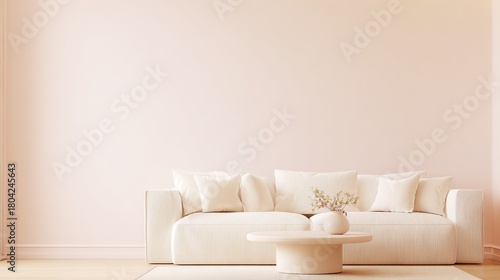 scandinavian. Scandinavian living space with minimalist furniture and a pastel color palette. real-estate listings.
