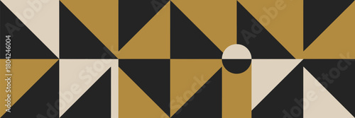 An abstract pattern with triangles and a half circle in black tan and cream color scheme design art