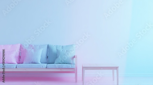 scandinavian. Scandinavian living space with minimalist furniture and a pastel color palette. real-estate listings.