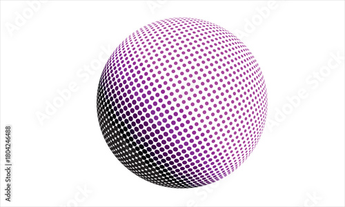 Purple and black halftone sphere with smooth dotted shading, creating a modern optical abstract effect on a clean white background.