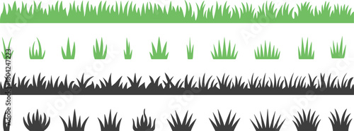 “Grass silhouette vector collection with green and black lawn elements, nature plant icons, decorative garden shapes for design – cad drawing flat vector illustration”