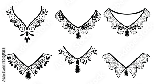 Elegant black and white lace collar designs decorative ornamental patterns displayed