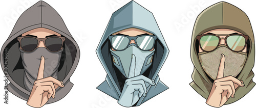 Mysterious hooded person making a quiet gesture