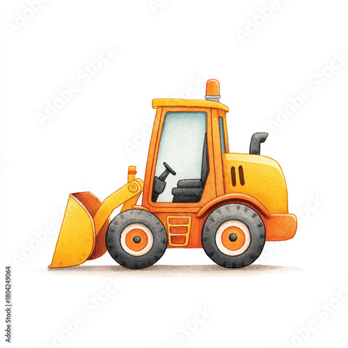 Cute Cartoon Front End Loader Construction Vehicle Illustration