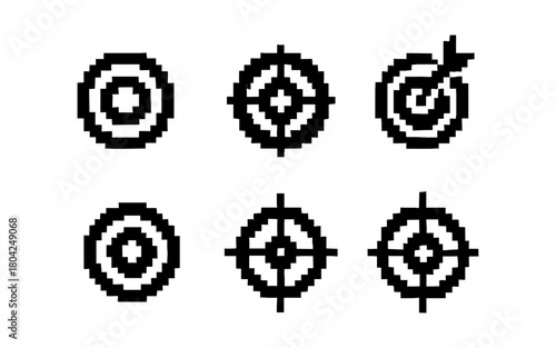 Pixelated target icons set with arrows and crosshairs